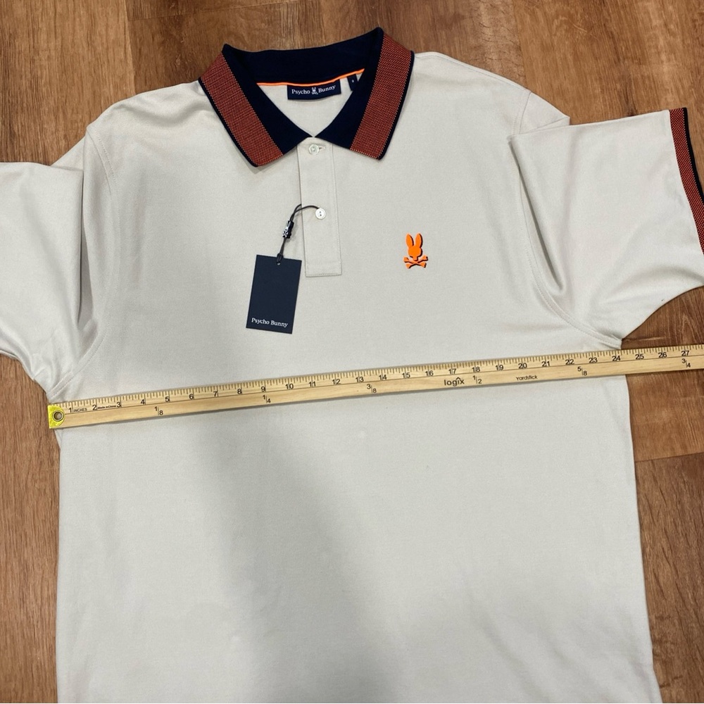 Psycho Bunny Men's Cream Polo with Orange Logo Montebello Pique Polo 100% Cotton - Picture 3 of 11